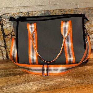 HAUTE SHORE Neoprene Greyson Gray and Orange Crossbody Bag/Tote